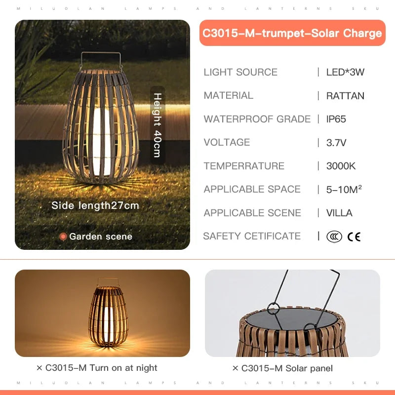 Outdoor Home Garden Solar lights, Rattan IP65 Waterproof Street Lamp Villa Courtyard Landscape Lawn Light For Garden Patio Fence