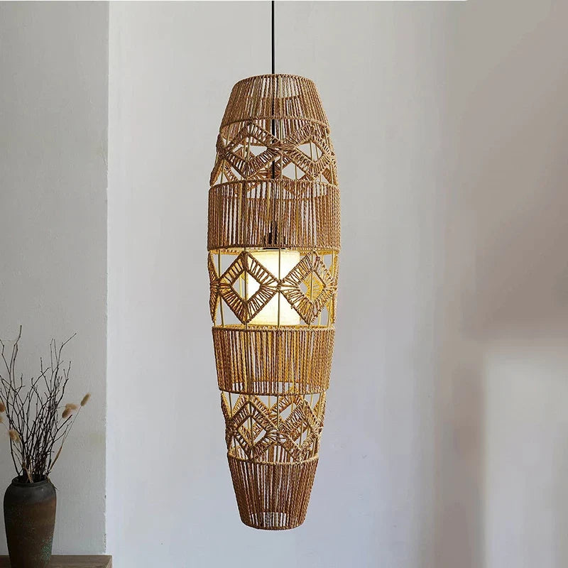 x lampadaires chinois rétro en rotin tissé corde de chanvre lumières faites à la main chambre chevet salon décoratif coin lampe sur pied