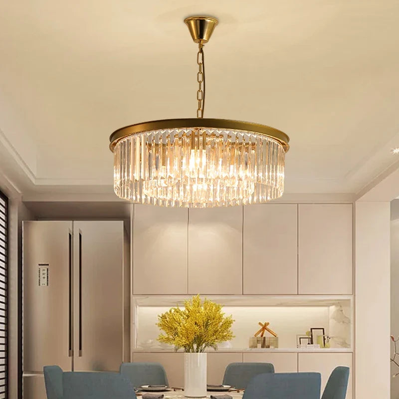 lustre led en métal style rétro américain avec chaîne et cristal