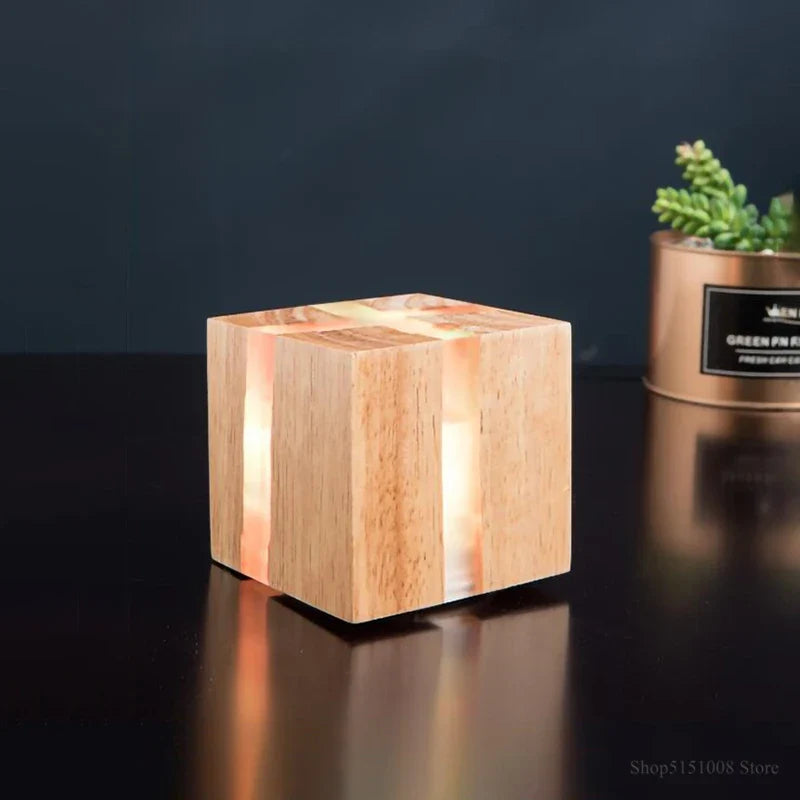 applique murale cube créatif en résine bois massif led fait main