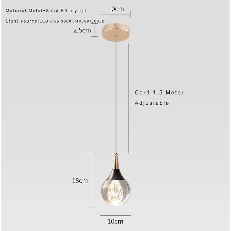Lamp Globe Crystal Pendant Light 1-Light Mini Pendant Lighting For Kitchen,Teardrop Crystal Pendant Lamp For Bedroom Dining Roo