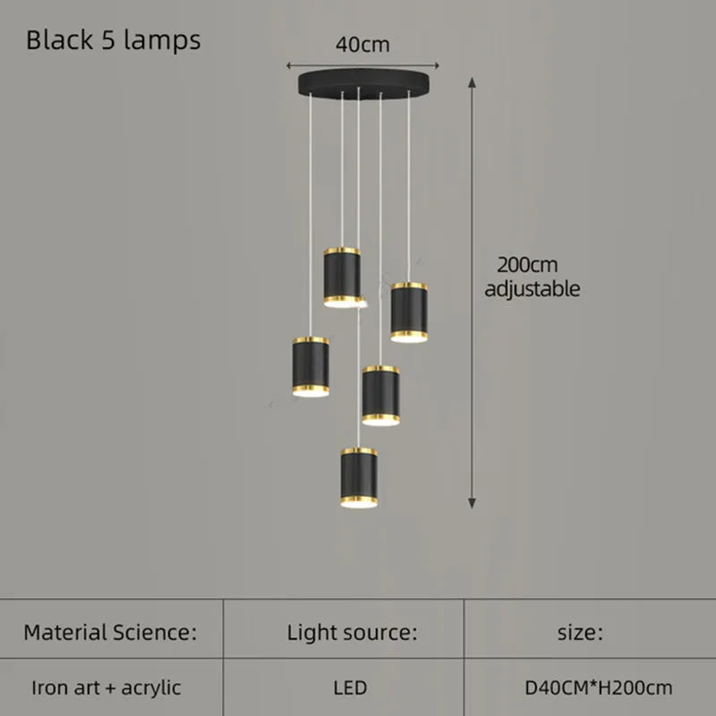 lustre long rotatif en acrylique pour éclairage intérieur décoratif