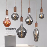 lustre en verre d'art rétro en bois massif créatif pour décoration intérieure
