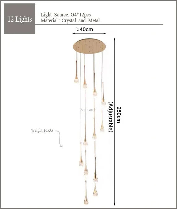 2024 Teardrop LED chandelier staircase luxury corridor long spiral crystal lamp modern home decorative chandelier fixtures