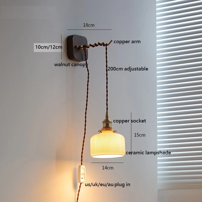 applique murale led noyer cuivre moderne baguette plug-in