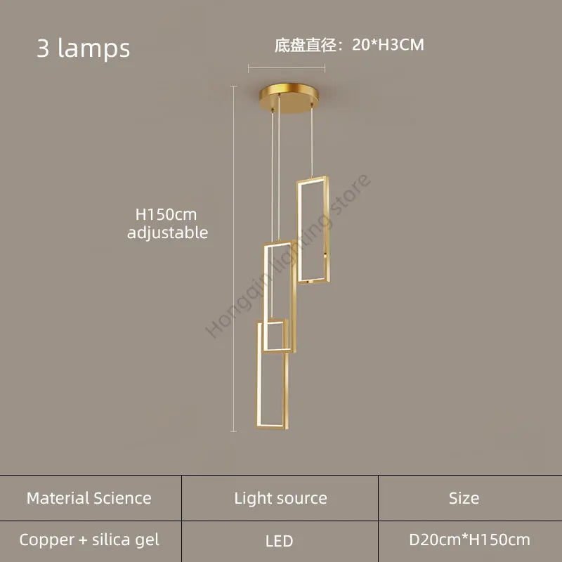 lustre moderne en cuivre avec éclairage LED design élégant