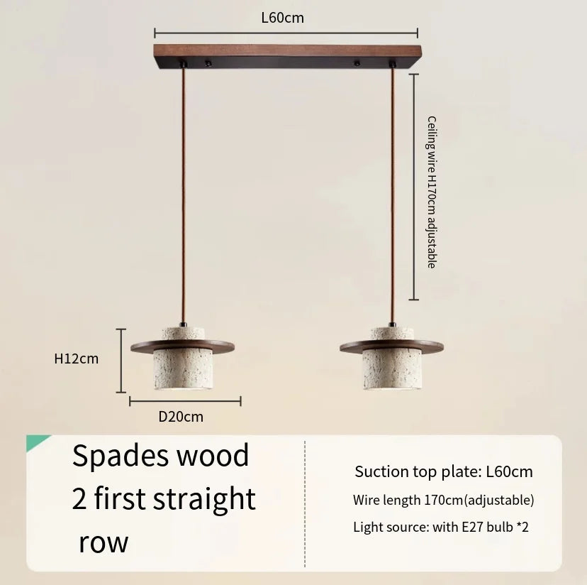 suspension led style minimaliste japonais en noyer et travertin