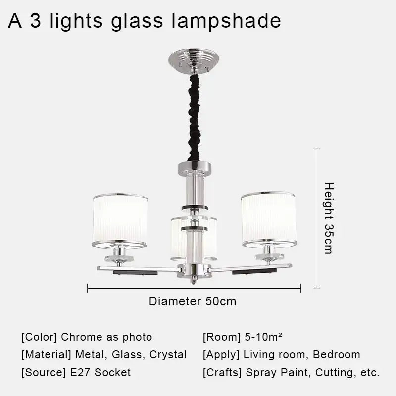 lustre en cristal luxe nordique éclairage métal chromé verre transparent