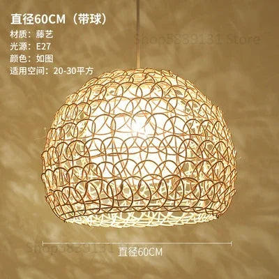 lustre en rotin tissé à la main style chinois moderne