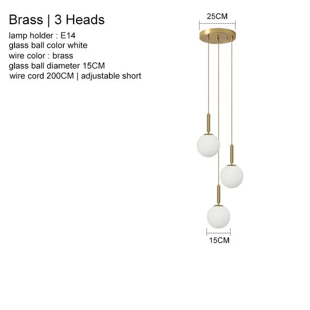 Suspension laiton noir boule lait LED