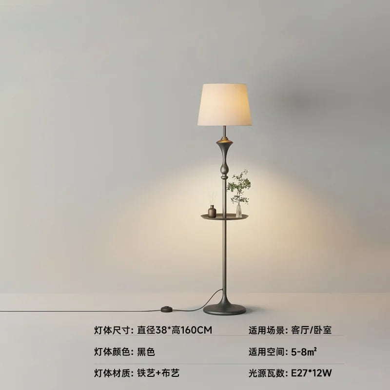 Integrated Floor Lamp with Storage Rack, Coffee Table, LED Living Room Sofa, Bedroom Corner, American Retro Floor Lamp