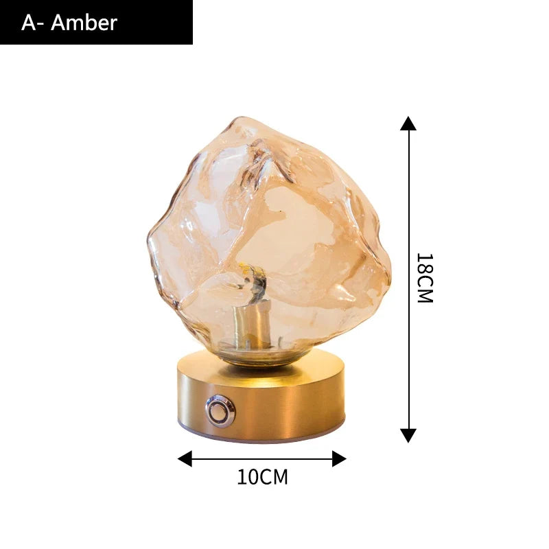 Lava Ice Cube Walnut Glass Bedside Chandelier, Lava Glass Table Lamp for Hallway Entry Bedroom Living Room Lighting  Home Light