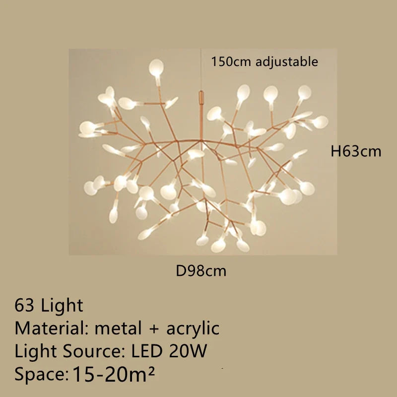 lustre led moderne avec branches rondes pour suspension