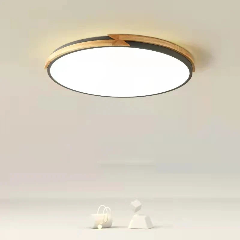 plafonnier led ultra-mince à intensité variable en bois