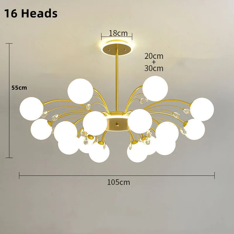 lustre moderne en verre avec cristaux lumineux pour un éclairage élégant