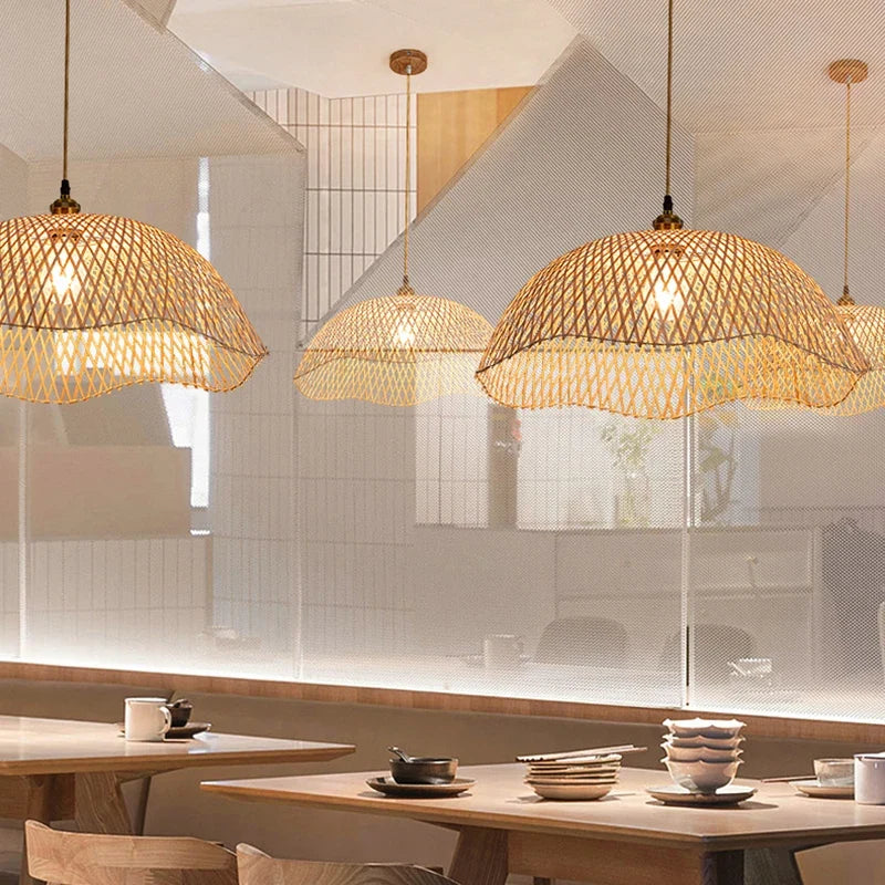Rétro bambou tissage osier rotin suspension lumières à la main bambou lampe Restaurant salon chambre décor suspension