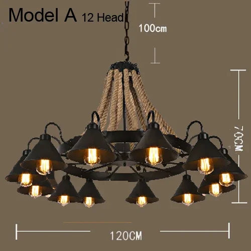 Vintage Hemp Rope Pendant Lamps Iron Lampshade Retro Coffee House Bar Indoor Lightings E27 Industrial Style Chain Pendant Light
