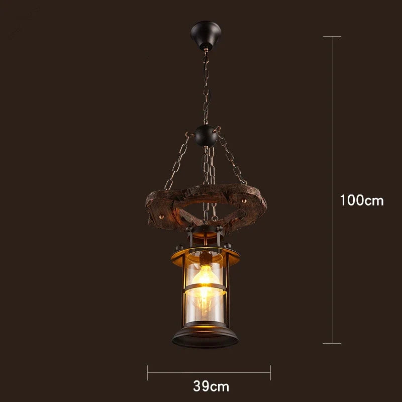 lustre rétro en bois style industriel pour café et restaurant