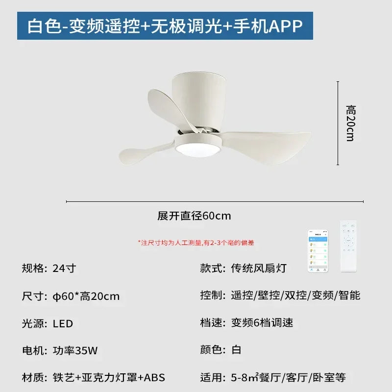 plafonnier ventilateur à conversion de fréquence style nordique simple
