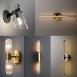 Simple All Copper Straight Glass Wall Lamp, Bathroom Mirror in Front of Light Luxury Living Room Balcony Bedroom LED Lighting