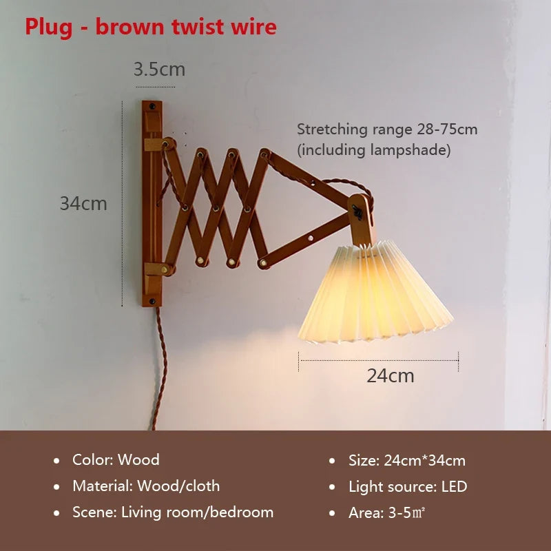 Sax applique moderne télescopique led lampe en bois salon japonais bras long créatif chambre chevet décoration maison lumière