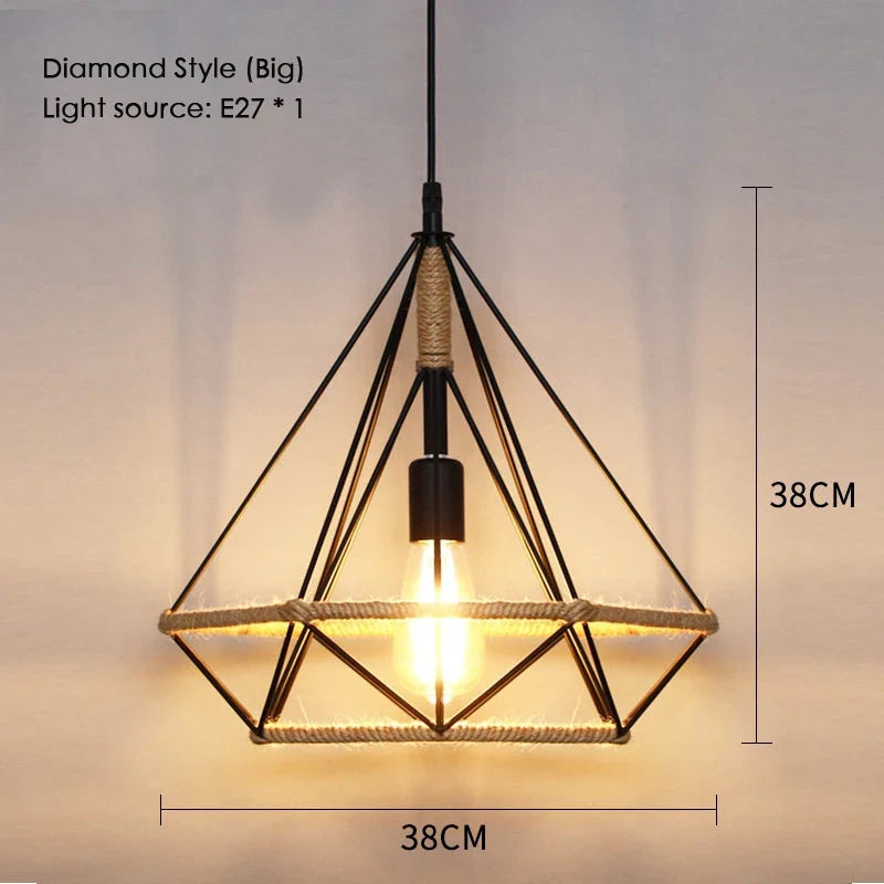 Sisal chanvre corde suspension plafonnier Lustre suspendu Lustre fer main tressage rustique rétro pour salle à manger décor