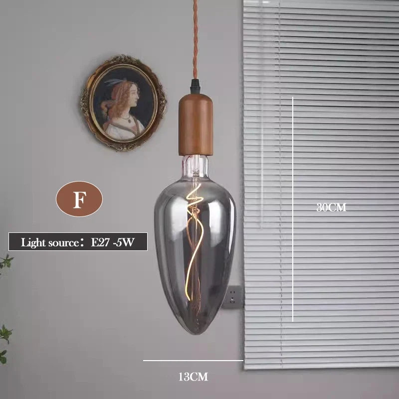 lustre en verre d'art rétro en bois massif créatif pour décoration intérieure