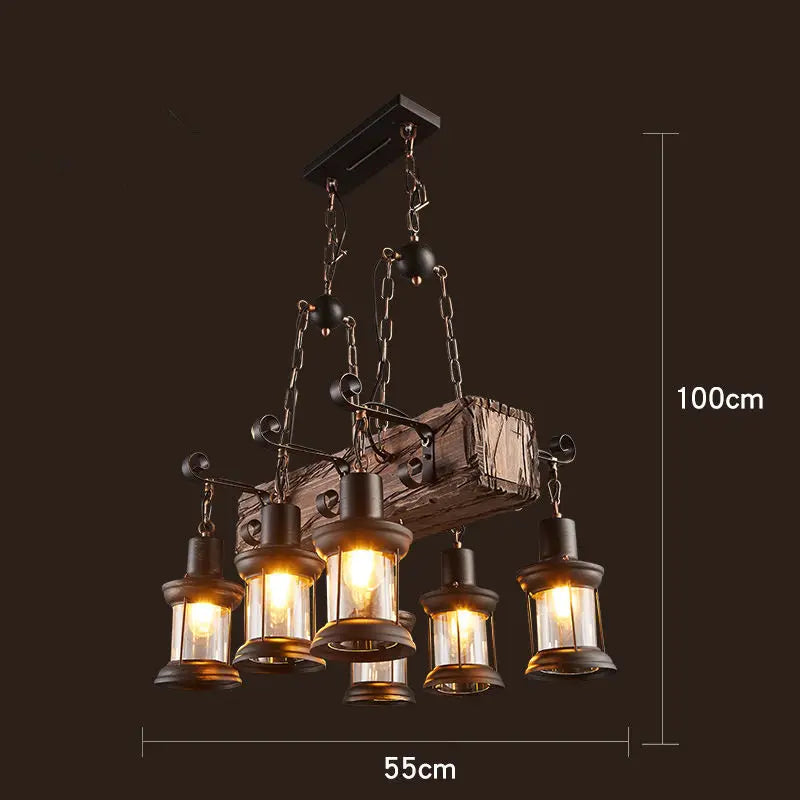 lustre rétro en bois style industriel pour café et restaurant