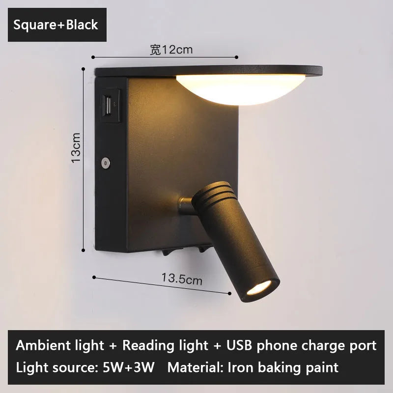 applique murale rotative avec port usb et éclairage nocturne