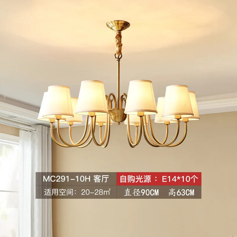 lustre à led en cuivre américain pour décoration intérieure élégante