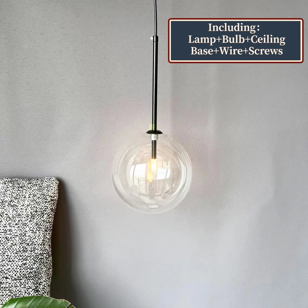 Boule de verre suspension LED éclairage cuisine salle à manger Restaurant lampe suspendue chambre chevet plafond lustre hôtel décoration