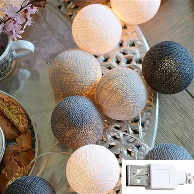 guirlande lumineuse led en boules de coton pour décorations festives