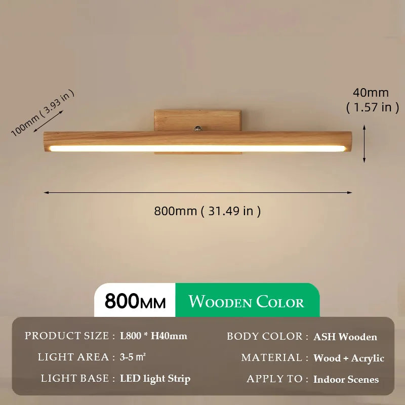 Wooden Mirror headlight, Wabi-sabi Modern Vintage style, wall light for Bathroom, Bedroom, dining room, Study lighting