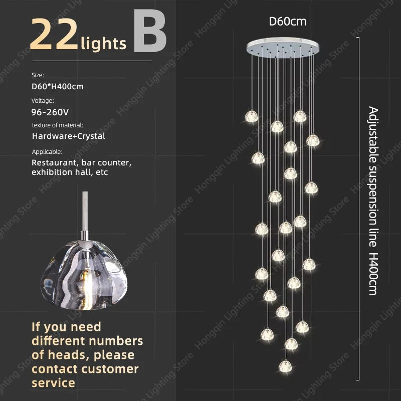 lustre moderne haut en cristal pour éclairage raffiné