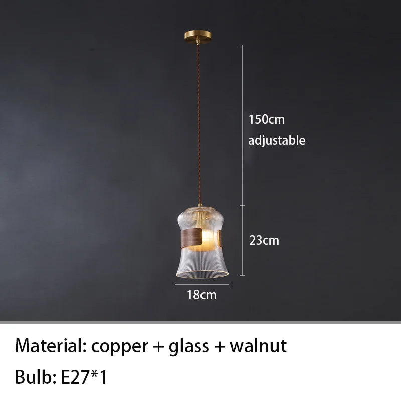 suspension moderne en verre bois et cuivre réglable