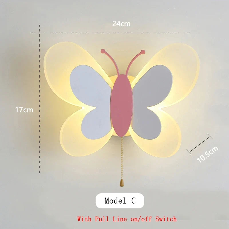applique murale créative papillon dessin animé lumière led enfants