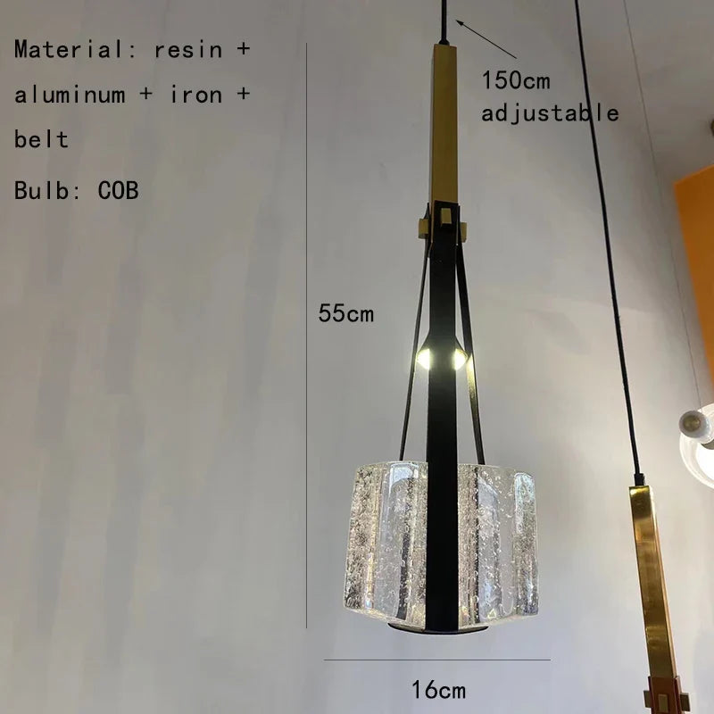 lampe suspendue en résine et cuir artificiel style 	 réglable en hauteur