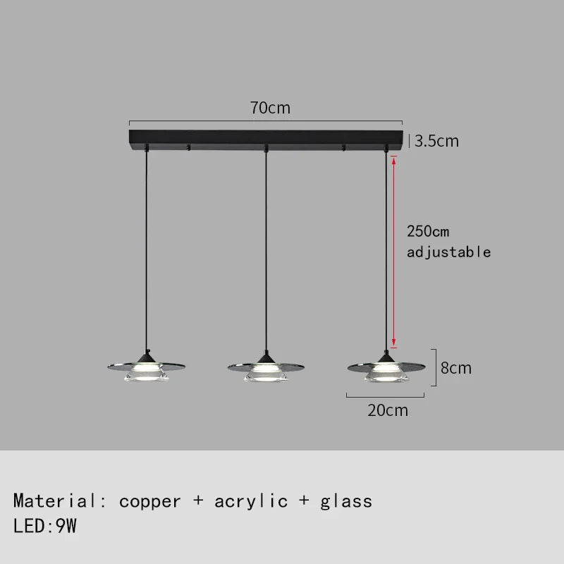 suspension led design moderne en verre et cuivre avec cordon réglable