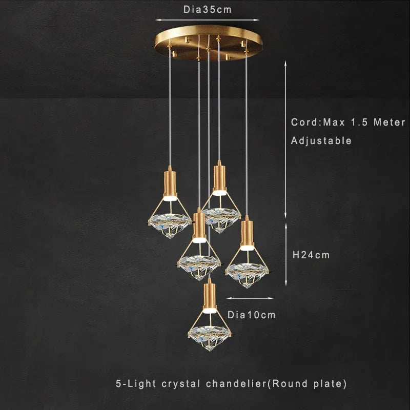 suspension moderne en cristal réglable pour intérieur élégant