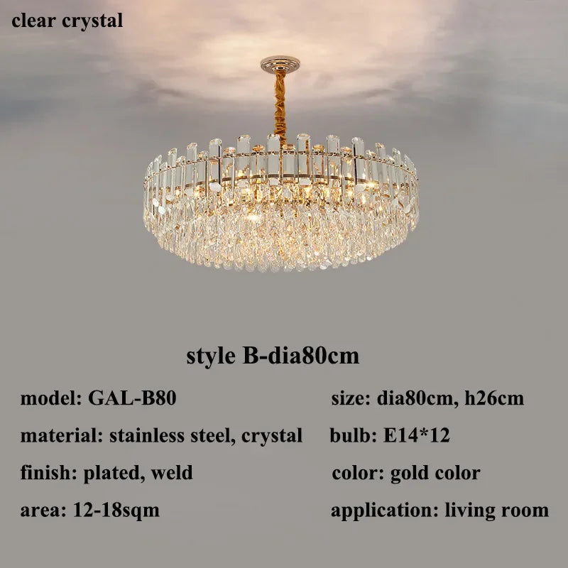 lustre de luxe moderne en cristal transparent pour décoration intérieure