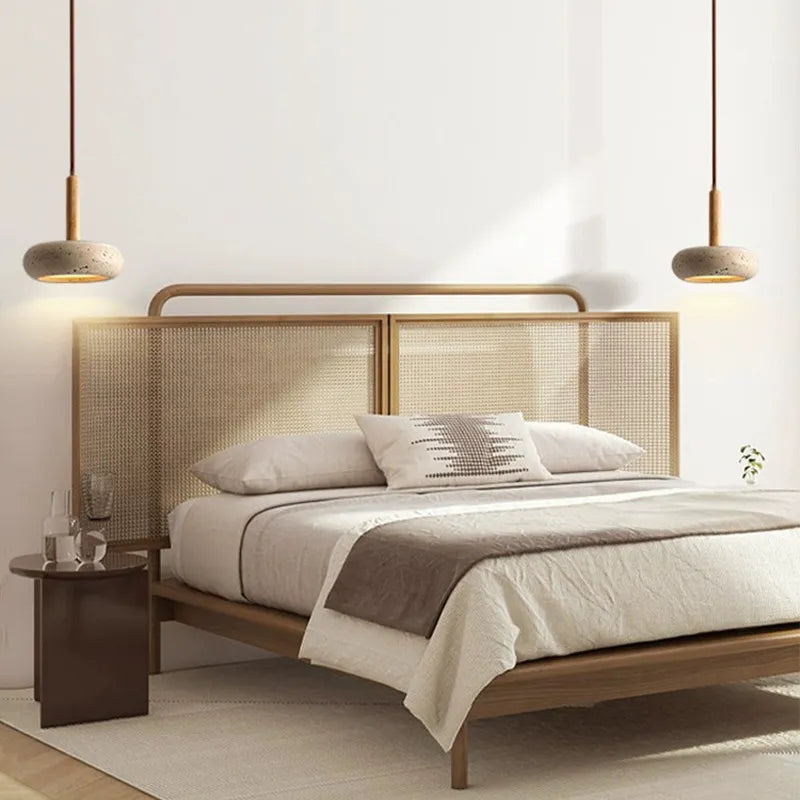 Suspension LED en pierre et bois moderne chevet japonais