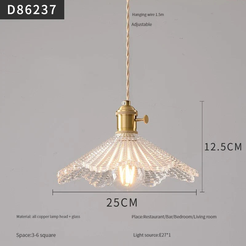 suspension moderne en laiton avec abat-jour rustique en verre de noyer