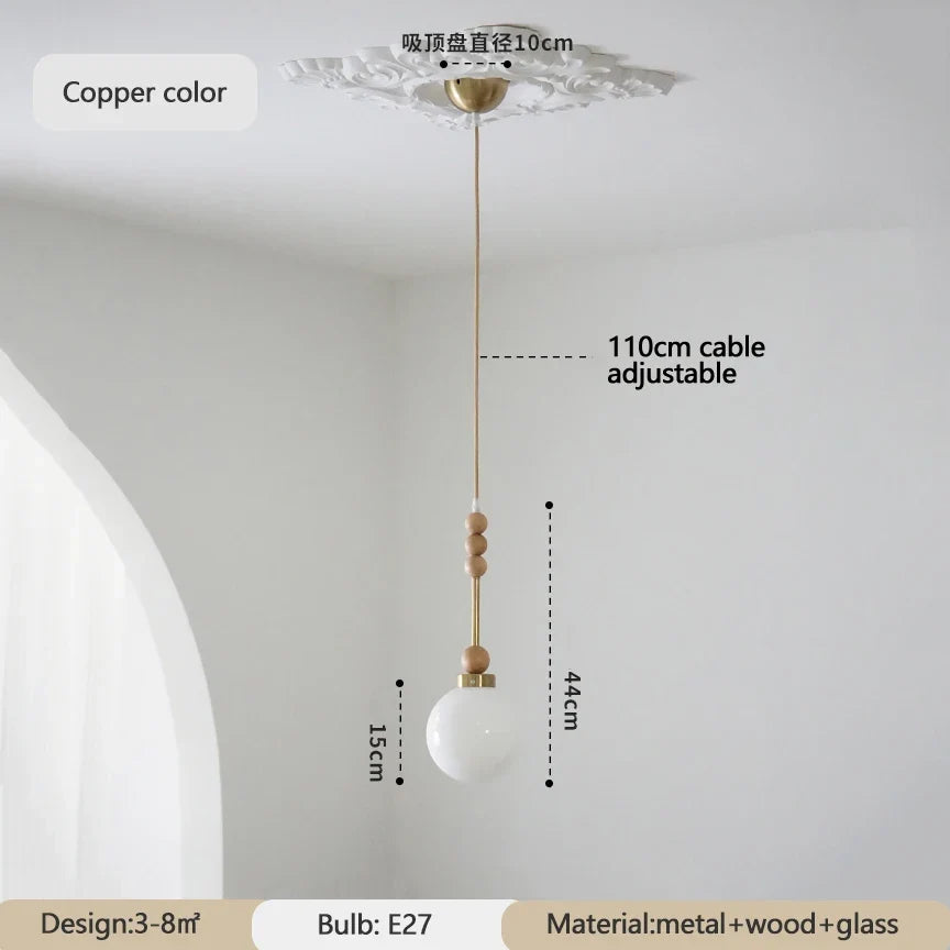 suspension vintage en verre et bois led