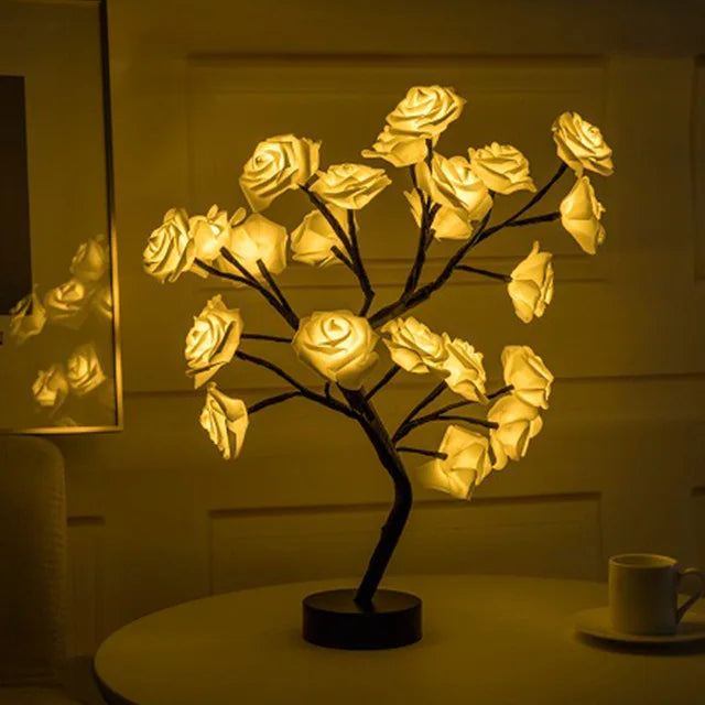 LED Rose Fleur Lampe de Table USB Arbre De Noël Fée Lumières Veilleuses Maison Fête De Mariage Chambre Décoration Cadeau de Fête des Mères