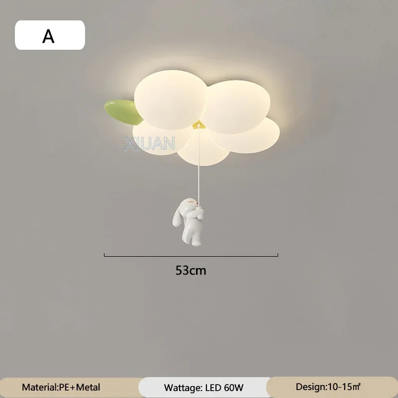 Modern Simple Children's Room Ceiling Lamps with White PE Flower Sconces White Rabbit Girl Boy Baby Kids Bedroom Hanging Light