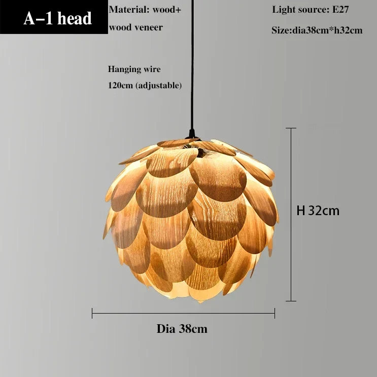 lustre ananas original en placage de bois pour hôtels bars et restaurants