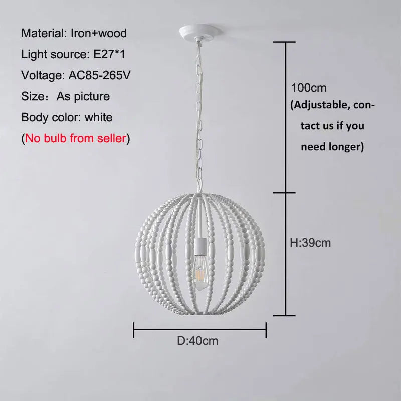 lustre vintage en perles de bois style américain loft campagne