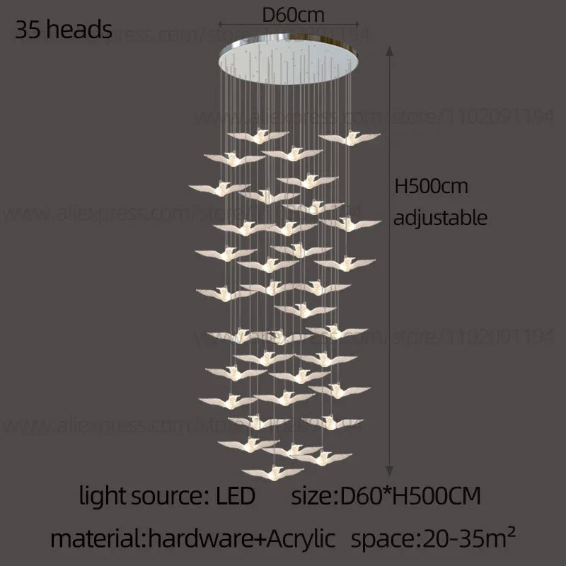 suspension LED décorative en forme d'oiseau pour loft et villa