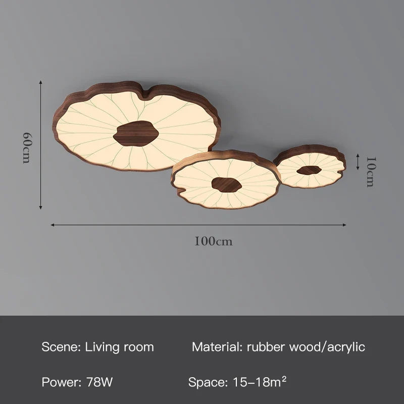 plafonnier moderne design feuille lotus en bois avec lumière led