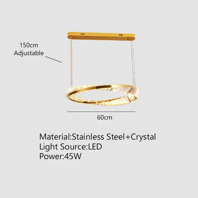 suspension led doré design moderne avec cristal élégant